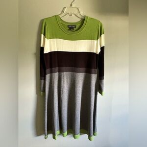Jessica Howard Green, White, and Gray Long Sleeve Sweater Dress size large